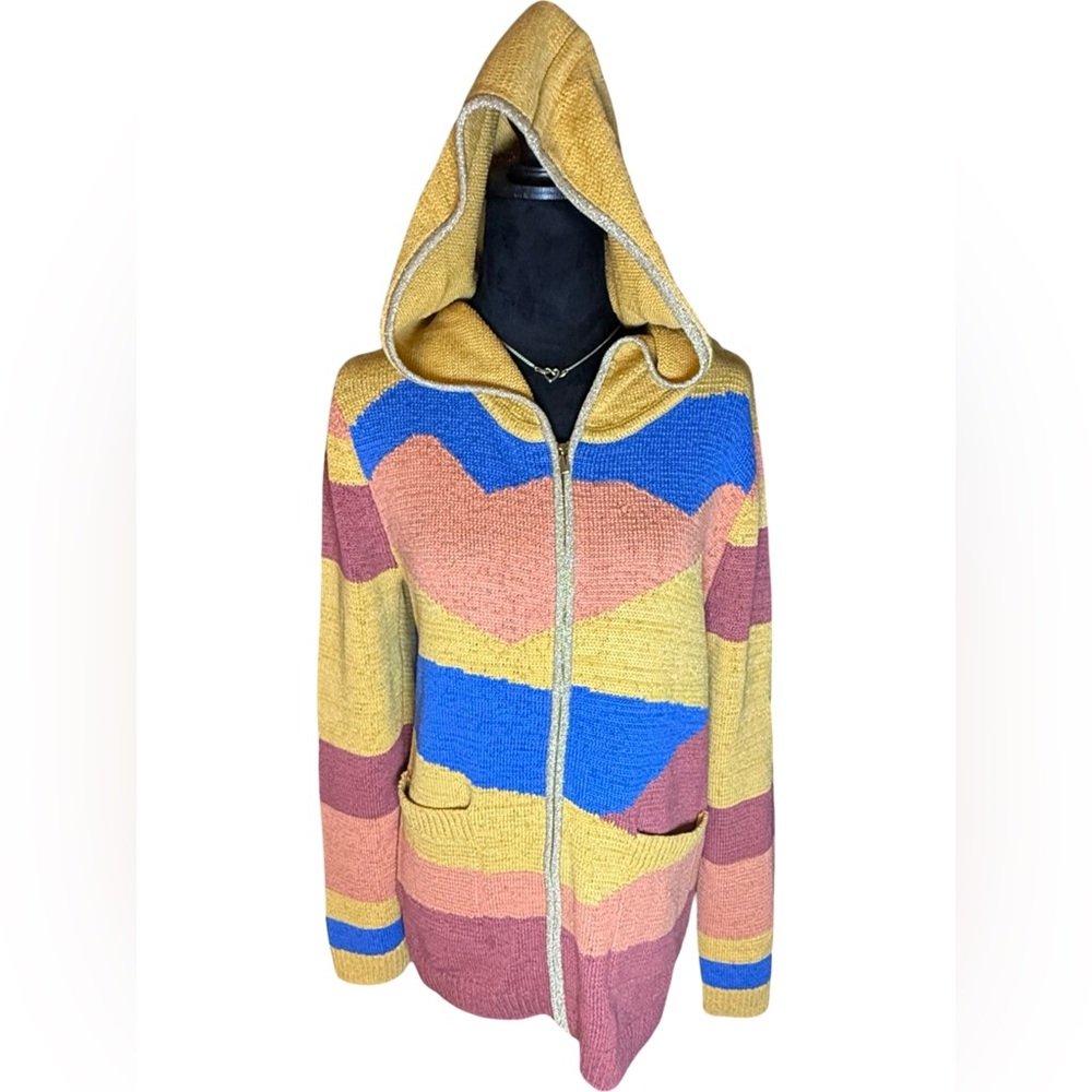 Soft Surroundings Knit Hooded Zip-Up Cardigan Sweater Size M Multicolor Striped